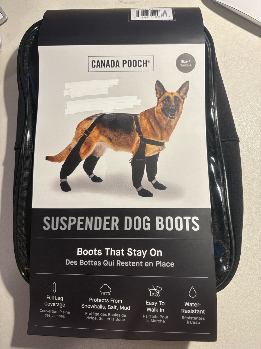 Canada Pooch Black Suspender Dog Boots - Size 4